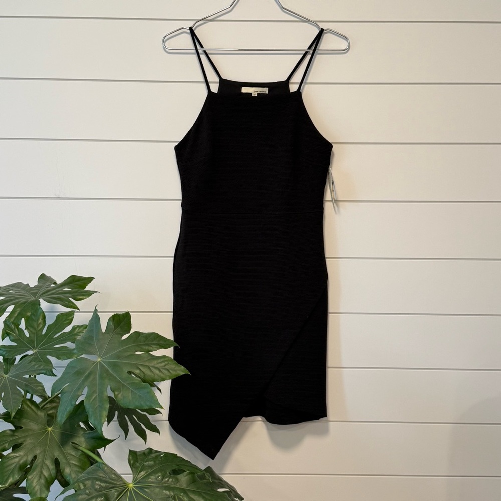 June & Hudson Black Asymmetrical Dress Stretchy Bodycon Textured LBD - Size S